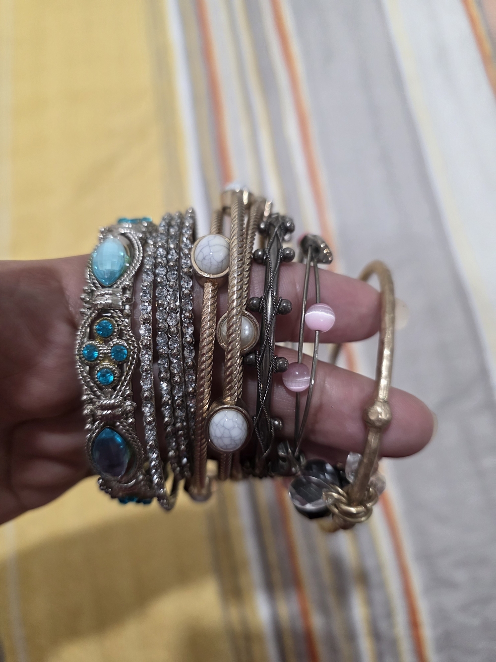 Gold and Turquoise Mixed Metal Stackable Bracelets - Women Jewelry